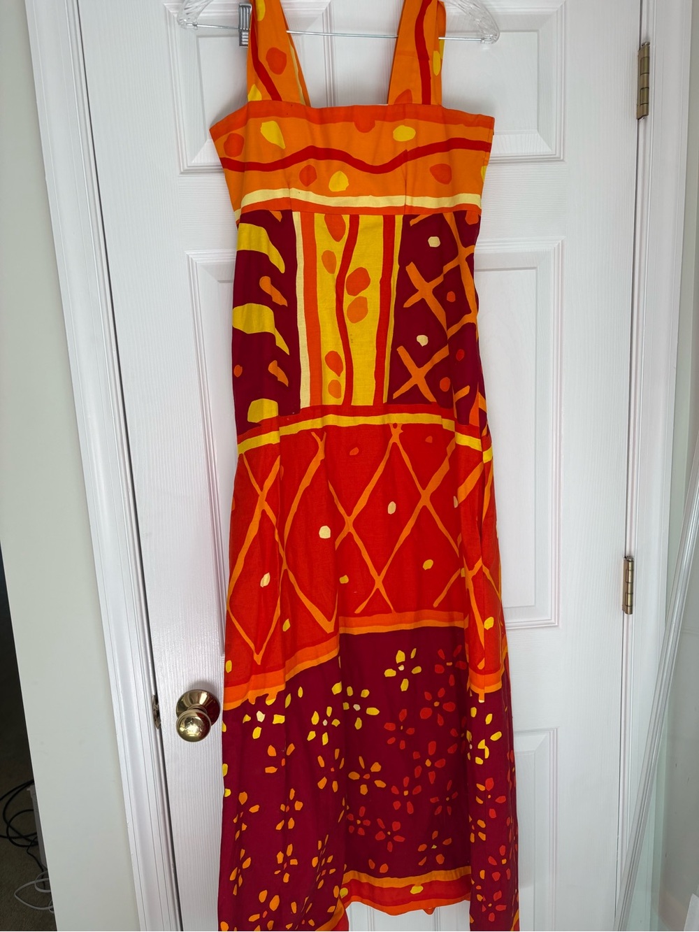 100% cotton vintage fabric handmade orange & Red Printed Maxi Dress